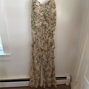 Elegant Leaf Patterned, Sequined Chetta B Silk Dress & Scarf. Size 10. NWT